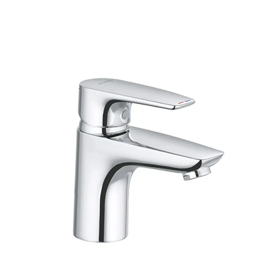 Waschtischarmatur in chrom von Kludi mit einem einhebeligen Bedienhebel. Der Wasserhahn hat eine klare, moderne Form und ist für den Gebrauch in Badezimmern konzipiert.